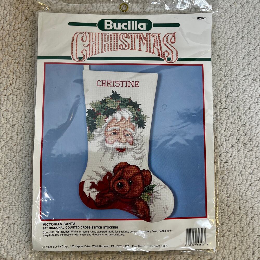 Victorian Santa Stocking Bucilla Christmas 18" Diagonal Counted Cross Stitch Kit